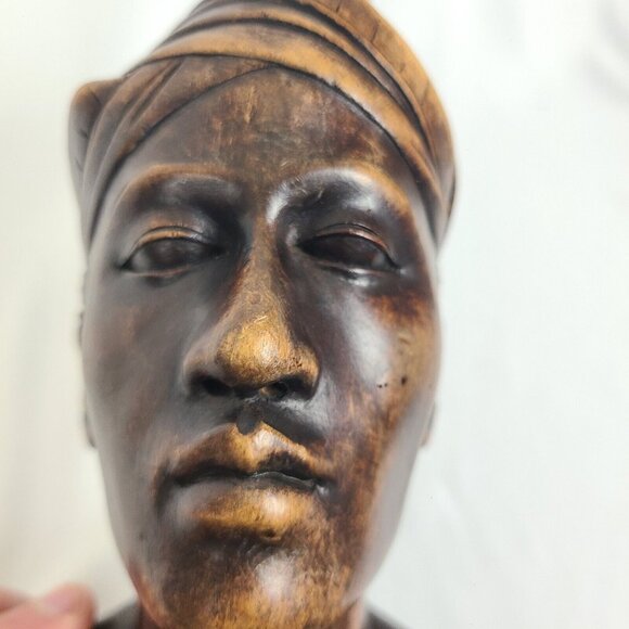 Carved Wooden Balinese Bali Young Man‎ Head Bust Statue Sculpture Mid Century - Picture 10 of 11